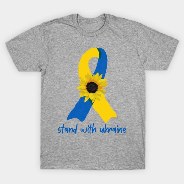 Stand With Ukraine Sunflower Support Ribbon T-Shirt by She Gets Creative